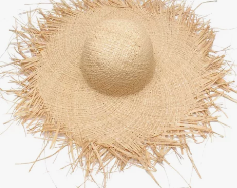 度假草帽 女 沙滩帽防晒 毛边大檐拉菲草手...