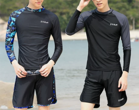 分体游泳衣男长袖上衣五分裤沙滩裤防尴尬泳裤...