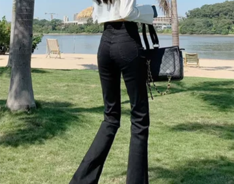 黑色微喇牛仔裤女夏季薄款2022新款高腰显...