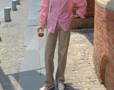 布琳家卡其色阔腿牛仔裤女2022年新款高腰...