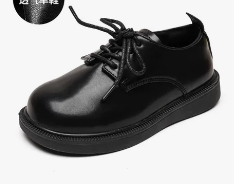 小金蛋童鞋女童大头娃娃鞋男童圆头黑色皮鞋J...