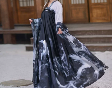 如梦霓裳汉服女大袖衫交领襦裙重明水墨印花六...