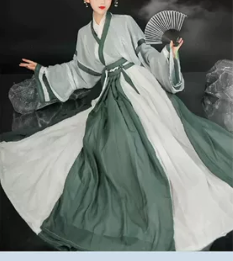 汉旭绿色汉服女秋季原创齐腰交领一片式闺蜜情...