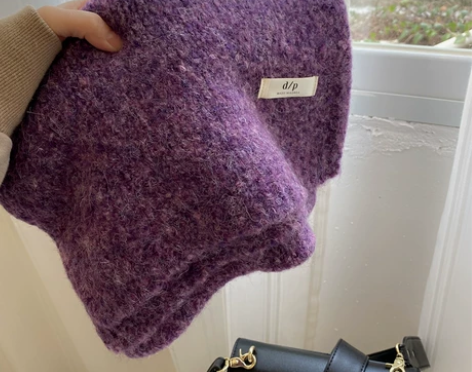 软绵绵敲美葡萄紫彩色毛线围巾纯色保暖学生韩...