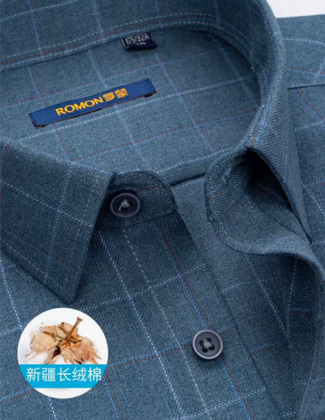 罗蒙衬衫男长袖纯棉格子男士磨毛爸爸衬衣