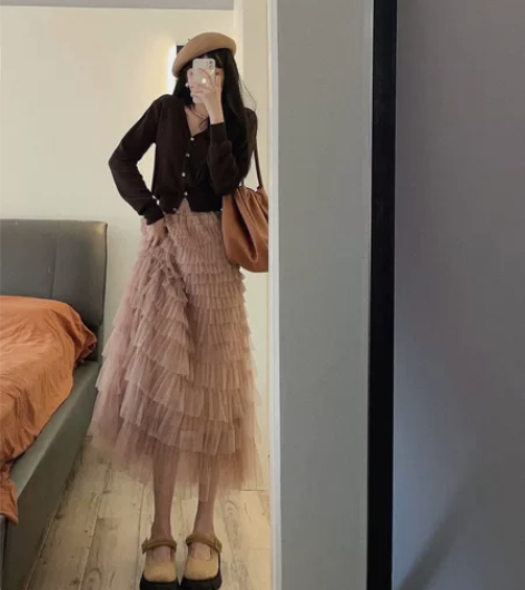 法式网纱仙女裙，垂感很好，穿着很好看，粉色...