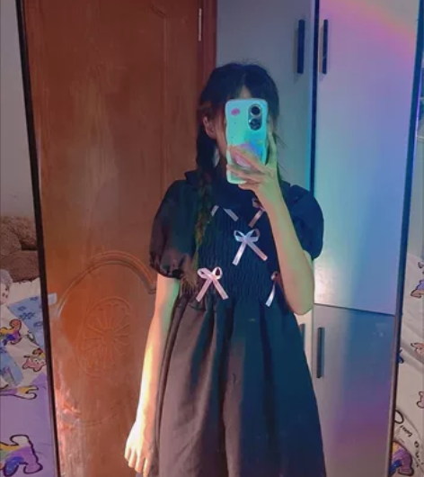 穿一 无瑕疵状态好 学院风夏季甜美娃娃领蝴蝶结显瘦连衣裙女学...