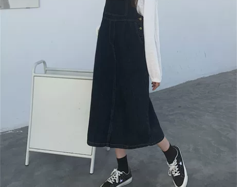 ?牛仔背带裙女2021夏新款宽松韩版小个子...