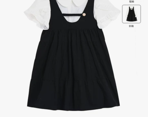 学院风连衣裙娃娃领甜美可爱衬衫黑色背带裙两...