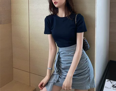 剩饭cellchok设计感荷叶边包臀裙女夏...