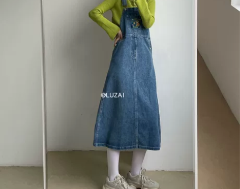 LUZAI  减龄吊带裙  复古女孩/深色...