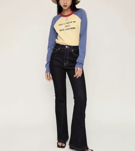 SLY高腰深色复古微喇牛仔裤 专柜购入，2...