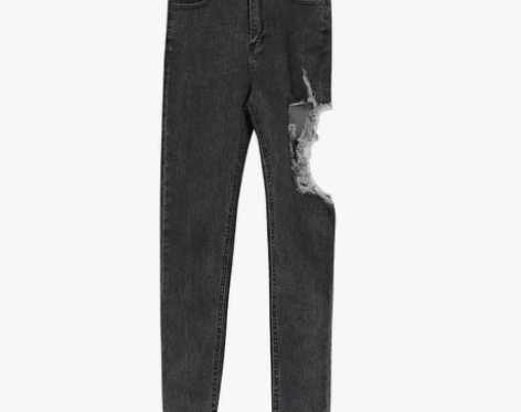 全新破洞辣妹超高腰牛仔裤 全新的，黑色开了...