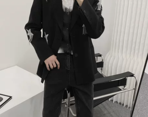 9.9NEW丨阿茶与阿古黑色星星流苏西装外...