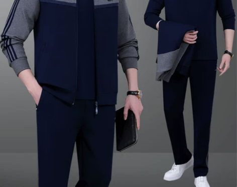 中老年男装春季新款休闲运动套装中年外套三件...