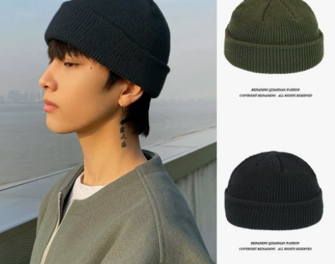 黑色瓜皮帽男韩版秋冬针织帽毛线帽男日系保暖...