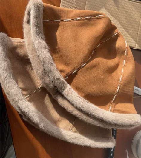 全新秋冬韩版日系盆帽 加绒麂皮绒渔夫帽 保...