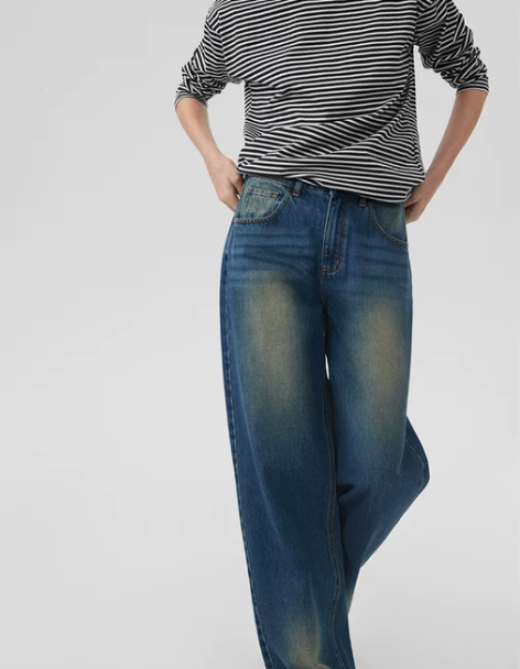 裤子复古 ZNEJeans率性撞色做旧牛仔...