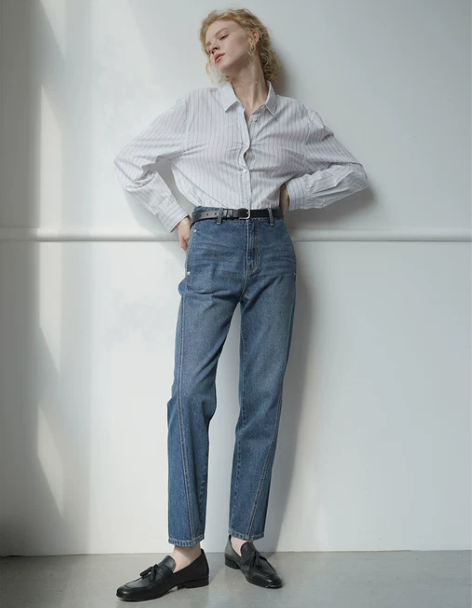 直筒裤裤子ZNEJeans高腰显瘦剪裁经典...