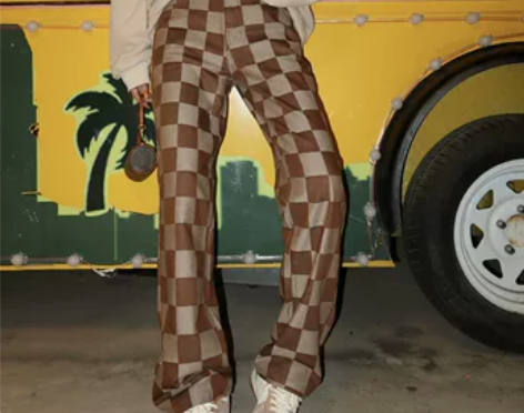 BeerBro棋盘格子裤女秋冬美式复古高街...