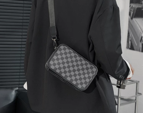 新款格子时尚单肩包 街头潮流小挎包韩版男包...