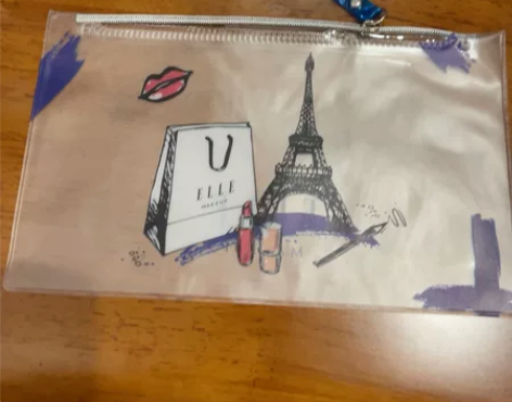 ELLE PVC透明插画手拿包 化妆包 感...