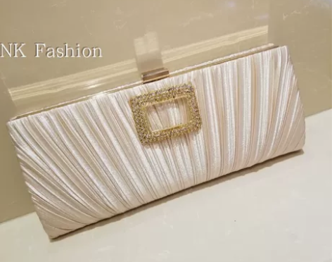 新款经典女包包手拿包名媛百褶包水钻包方扣晚...