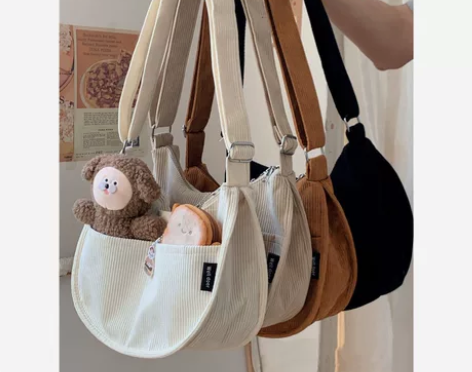 大容量帆布包女慵懒风秋冬简约森系灯芯绒单肩...