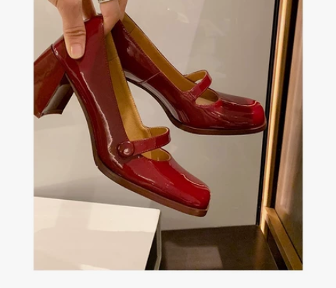 ?[吉米先生]法式复古白色高跟玛丽珍鞋女2...