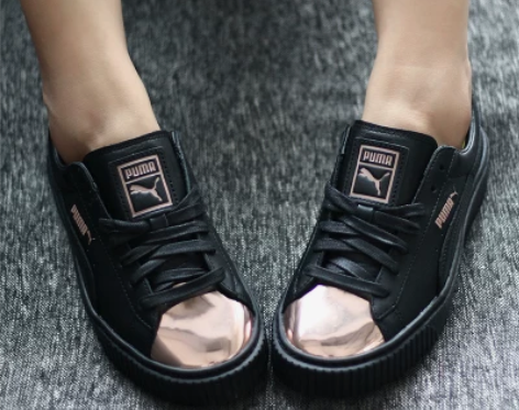 彪马女鞋puma蕾哈娜松糕鞋金属头玫瑰金黑...