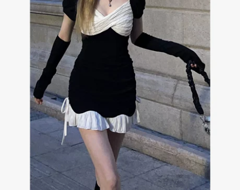 DREAM SEVEN77 黑色袖套连衣裙...