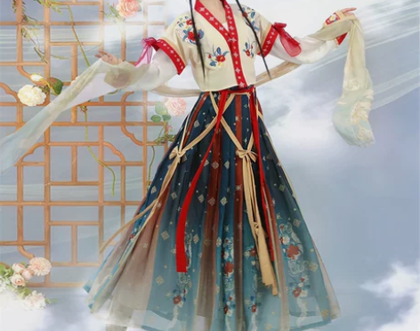汉旭原创汉服女夏款不夜天歌改良齐腰圆领百褶...
