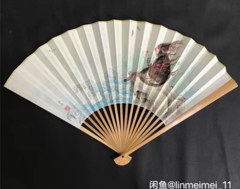 手绘折扇扇面山海经猴子 国画猴子工笔画尺寸...