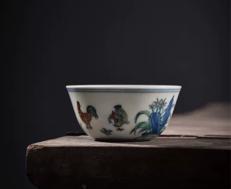 涂杏花窑【斗彩鸡缸杯】 涂杏花 手绘 瓷器...