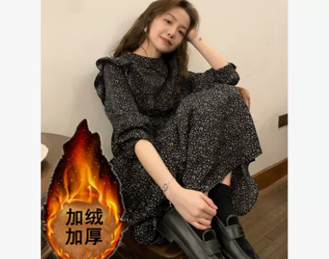 2021秋冬新款连衣裙碎花法式复古小立领加...