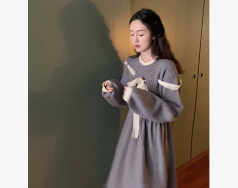 【限时9折】《精灵气泡》法式羊毛针织连衣裙...