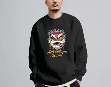 卫衣男装圆领秋冬加绒款2023新款国潮醒狮...