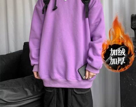 宽松潮流卫衣男冬季加绒加厚港风圆领百搭T恤...