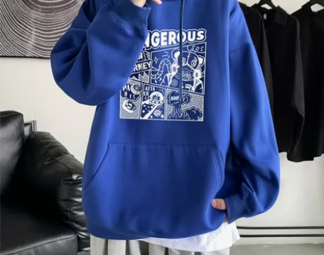秋冬季克莱因蓝色ins韩版加绒大码连帽卫衣...