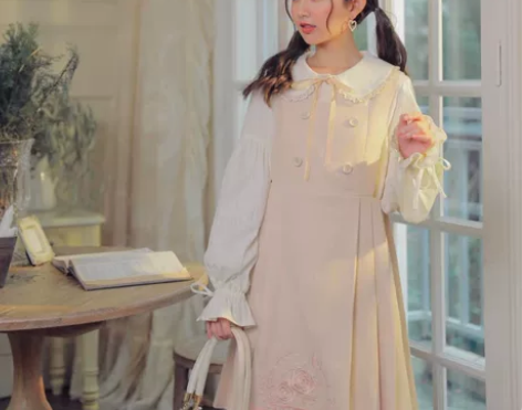 一套原创森女部落温柔风连衣裙背带裙气质女神...