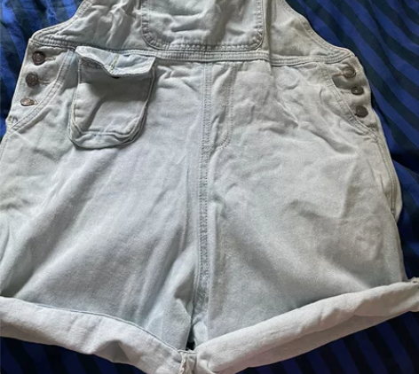 【可换】夏天穿的背带牛仔短裤 森女风军绿色...