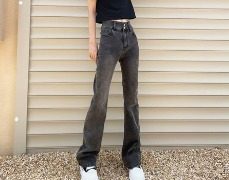 烟灰色牛仔裤女装春秋2021年新款高个子加...