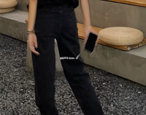 BABY SNAKE新款高腰直筒显瘦酷黑色...