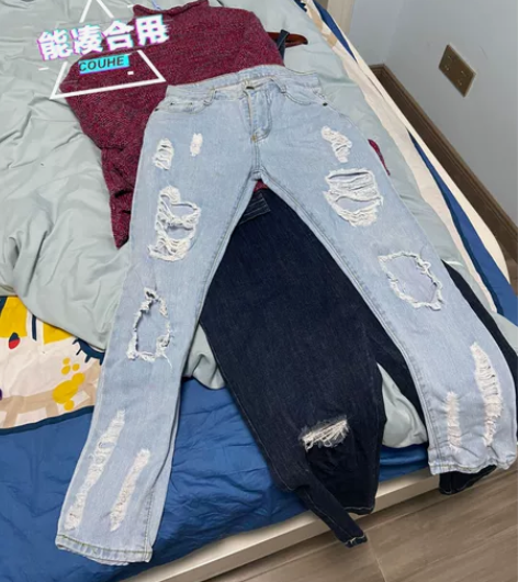 破洞牛仔裤 烟管牛仔裤26码轻微穿着痕迹不...