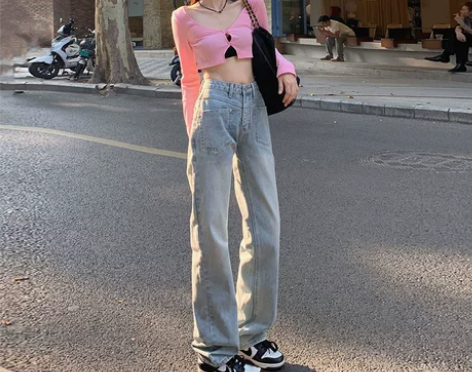 DTFT阔腿牛仔裤女2022年新款高腰显瘦...