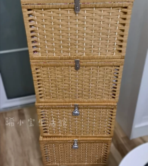 【手工编织】藤编带锁收纳箱储物箱整理箱医药...