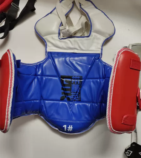 孩子学跆拳道时买的全套对抗练习护具，全套有...