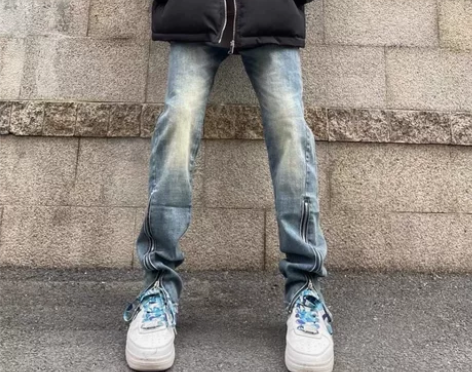 美式复古做旧高街vibe风水洗弹力牛仔裤男...