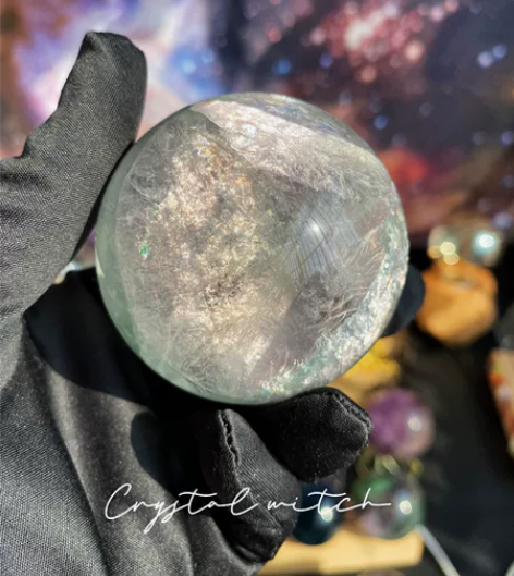 星沙?云母彩虹粉绿萤石球 Size:5.9...