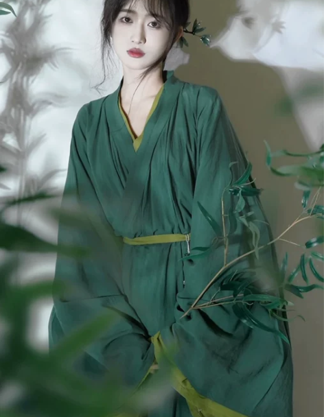 忆纱曼舞汉服 绿色女夏季中国风直裾古装魏晋...